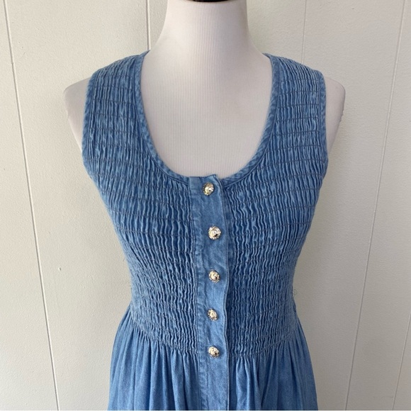 Vintage Bridge Sportswear Denim Midi Dress Blue Smocked Modest Cottagecore Sz S - Picture 3 of 13